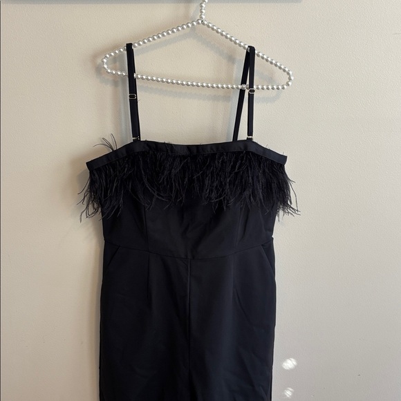 Boston proper size 16 Strapless Faux-Feather Wide-Leg Jumpsuit - Picture 2 of 7